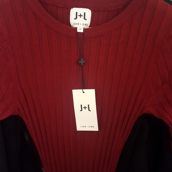 John + Jenn Judith Ribbed Ruffle Trim Dress, Red - Picture 6 of 8